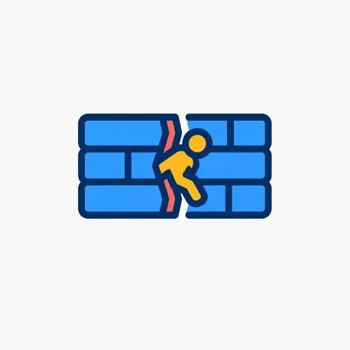 A small figure slipping through a crack in a wall.