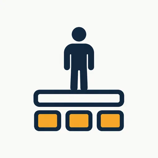A person on a platform with small amber boxes underneath.