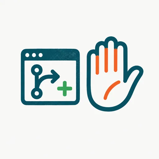 A single pull request card with a green plus sign and a stop hand beside it: proof, then a full stop.