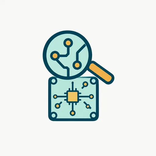 A magnifying glass over a circuit board: the device examined.