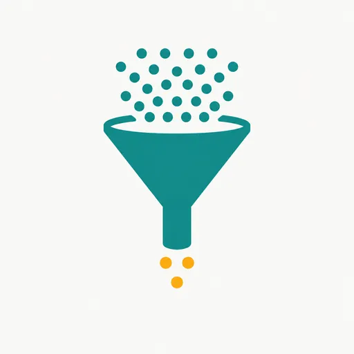 A funnel turning many dots into a few: problems filtered into results.