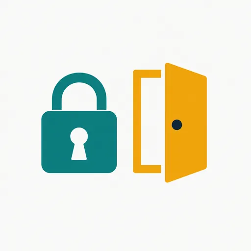 A padlock beside an open door: a closed model, an open release.