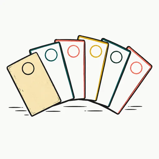 Six index cards fanned out on a desk, each with a calendar date stamp, the earliest yellowed.