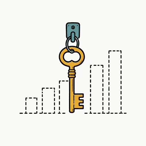 A key hanging from a hook labelled public, with a fabricated bar chart drawn behind it in dashed lines.