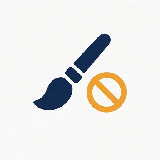 A paintbrush beside a crossed-out circle.