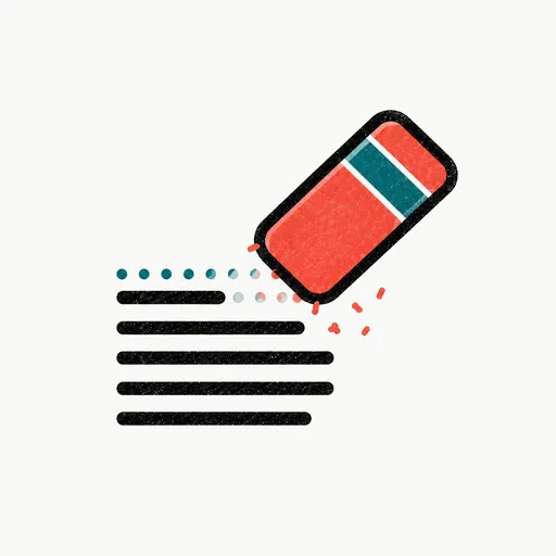 An eraser rubbing out a trail of dots along a line of text: edits weaken detection.