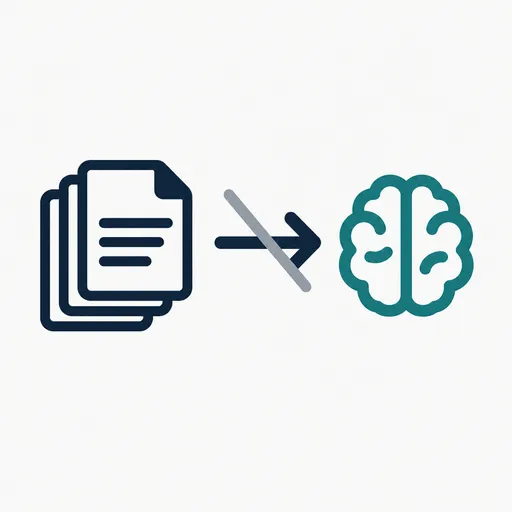 Documents with a crossed-out arrow to a second brain.