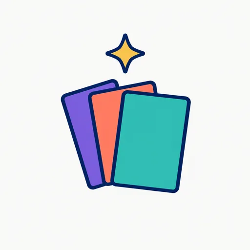 Three stacked cards with a small spark.