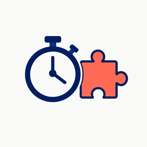 A stopwatch beside a puzzle piece.