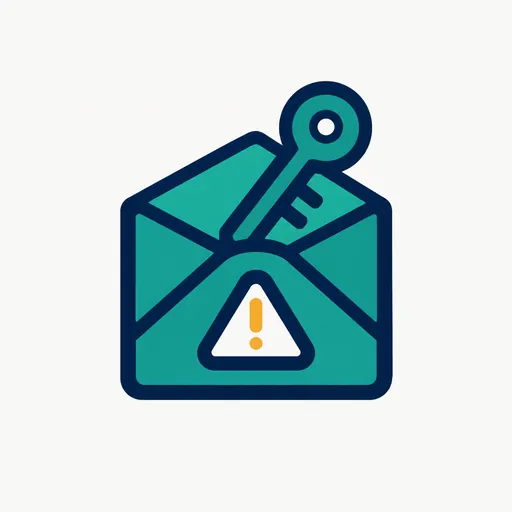 An open envelope with a warning triangle and a key sticking out.