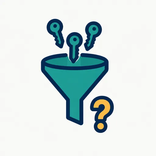 Keys dropping into a funnel next to an amber question mark.