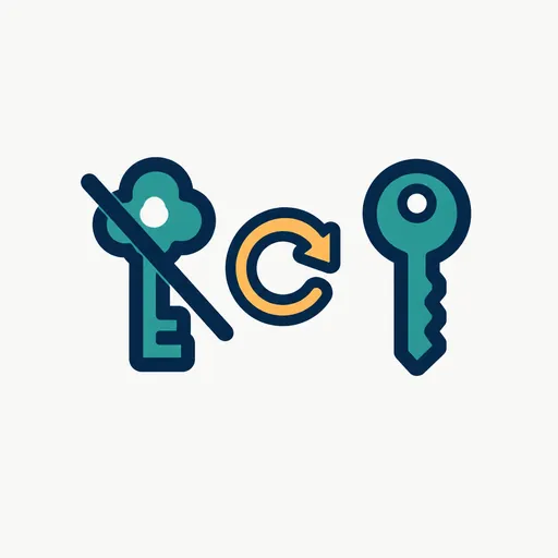 A crossed-out old key, an amber rotate arrow and a new key.
