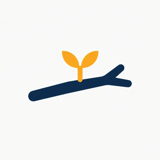 A small amber sprout grafted onto a navy branch.