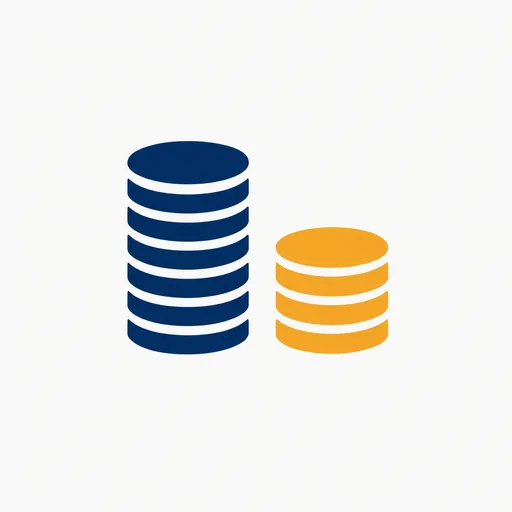 A tall navy coin stack beside a shorter amber one.