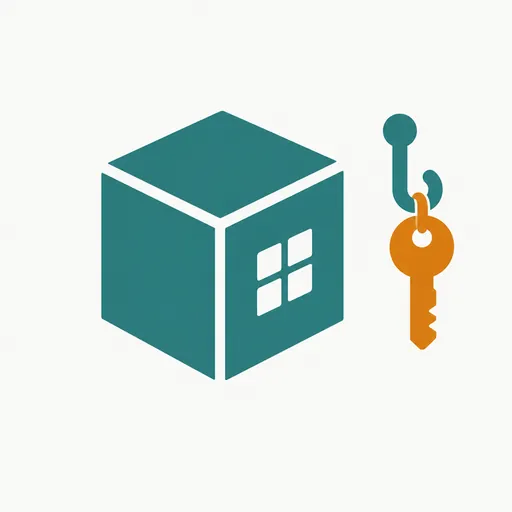 A cube with a key hung outside it: credentials outside the sandbox.