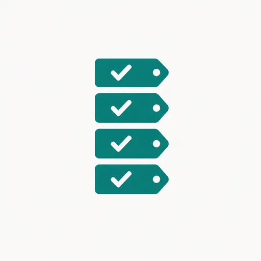 Four stacked tags with check marks.