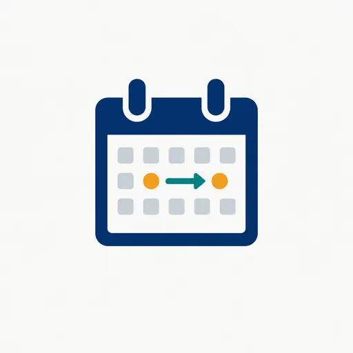 A calendar with an arrow between two marked days.