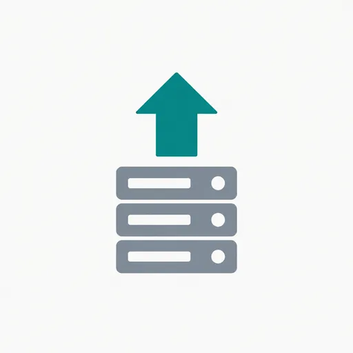 An upward arrow over a server stack.