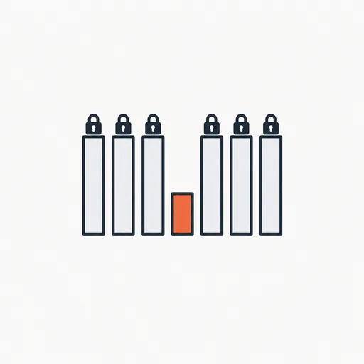 A bar chart with six tall locked bars and one short orange bar among them.