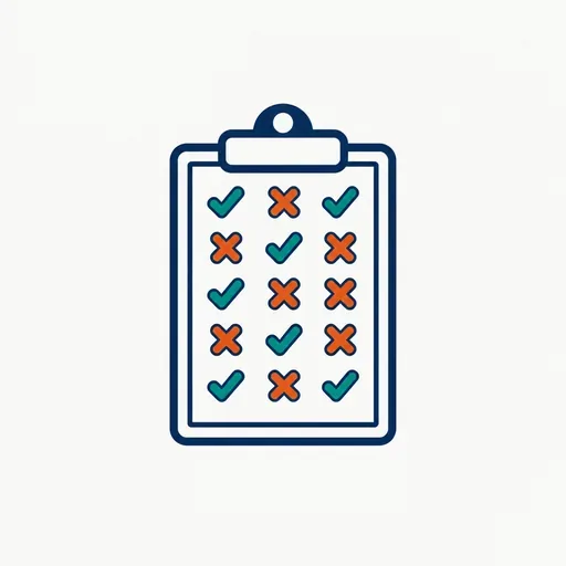 A clipboard holding a sheet of checkmarks and crosses.