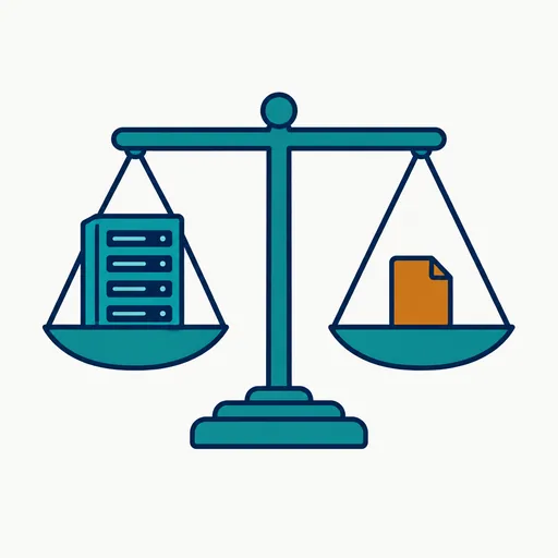 A balance scale weighing a tall server against a single small sheet of paper.