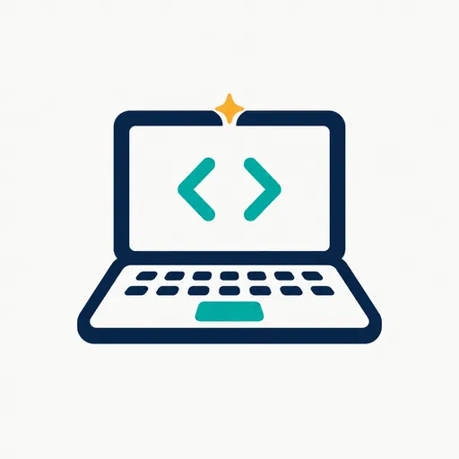 A laptop with code brackets on its screen.