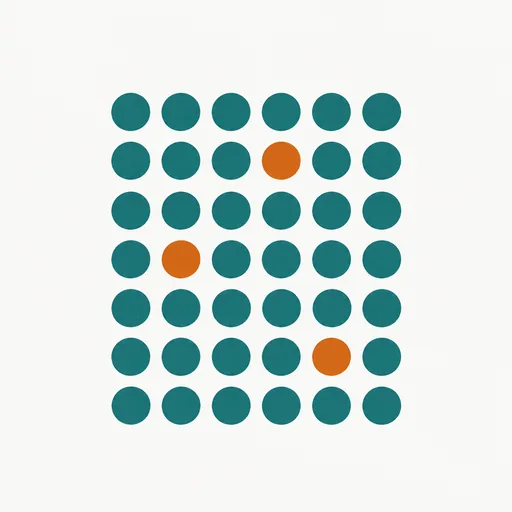 A grid of teal dots with only three lit amber: a large model with few parts active at once.