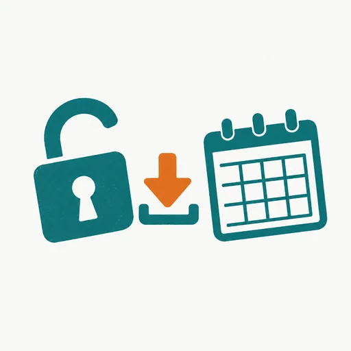 An open padlock, a download arrow and a calendar: weights promised for later in the month.