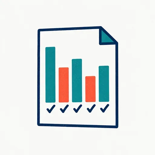 A paper ledger with five bars of different heights drawn beside check marks: results as the vendor reported them.