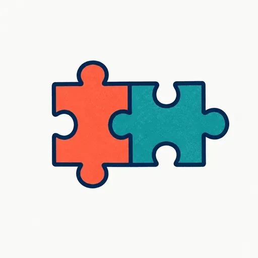 Two jigsaw pieces of different colors clicked together on a plain plate: the acquisition closing.