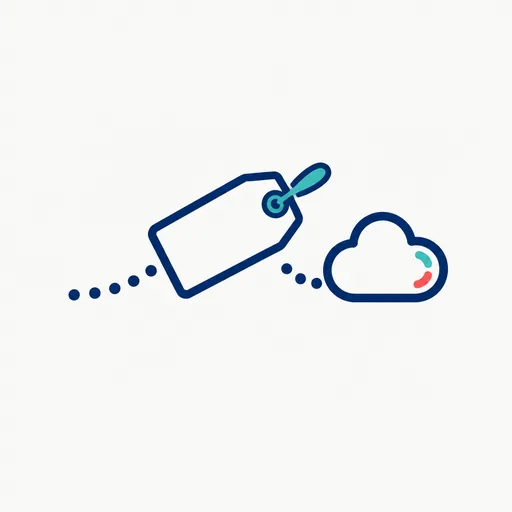 A blank tag flying along a dotted line into a cloud.