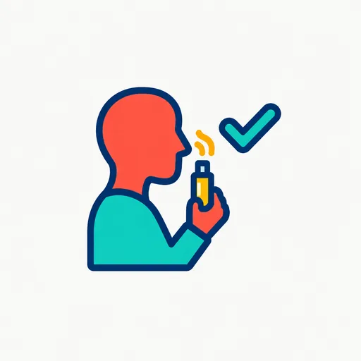A person sniffing a small vial beside a check mark.