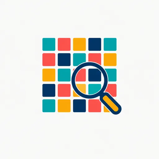 A magnifier over a sharp grid of pixels.