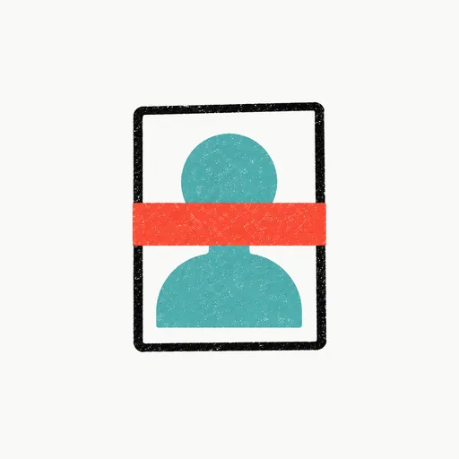 A portrait card behind a red barrier bar, standing for the refused face reference.
