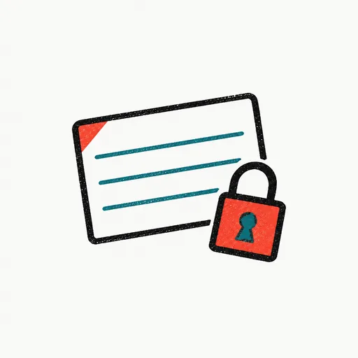 A ruled index card with a small padlock, standing for the locked character description.