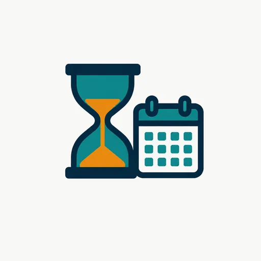 An hourglass beside a calendar page: seven days.