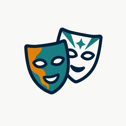 Two theatre masks: fictional characters.