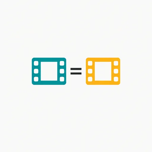 Two identical film frames, one teal and one amber, with an equals sign between them.