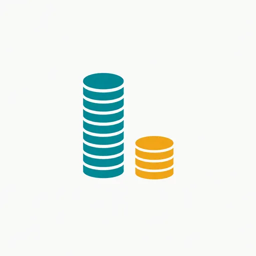 A tall teal coin stack beside a short amber one.