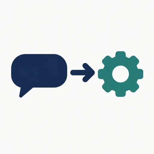 A speech bubble with an arrow to a gear.