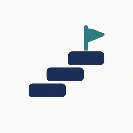 Three rising steps with a flag.