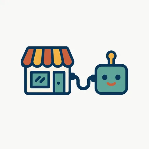 A storefront plugged into a small agent: a store connected to an AI agent.