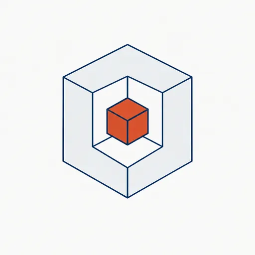 A large cube with a small lit core, standing for 600B parameters with 27B active.