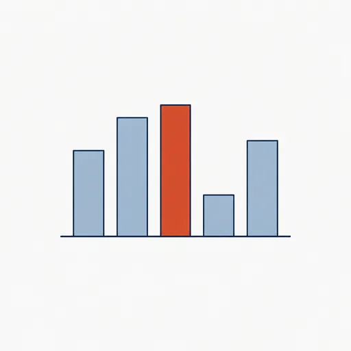 Five bars of different heights with the fourth highlighted, standing for a benchmark comparison.