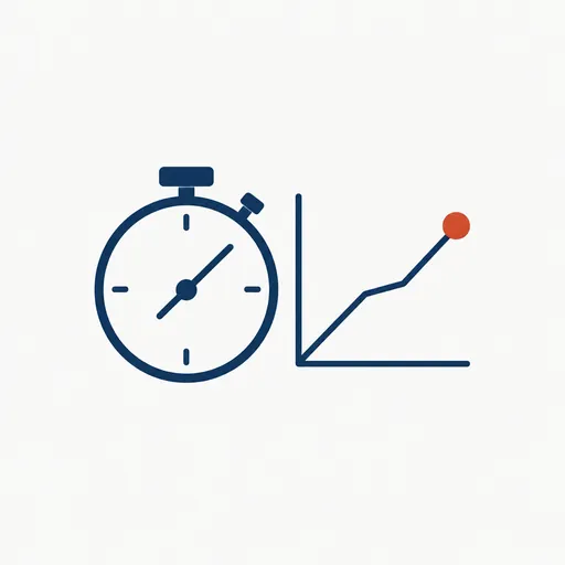 A stopwatch showing 24 hours beside a rising line, standing for a day-long autonomous run.