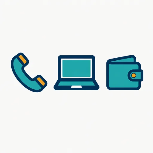 A phone, a laptop and a wallet side by side: the assistant's own tools.