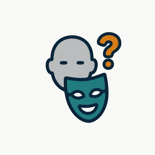 A mask in front of a face with a question mark: the identity question.
