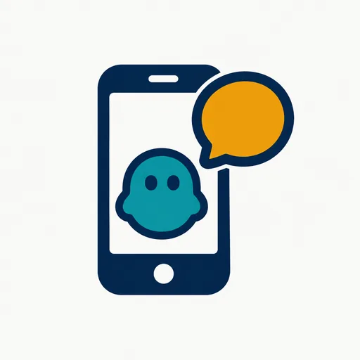A phone with a round companion character and a speech bubble.