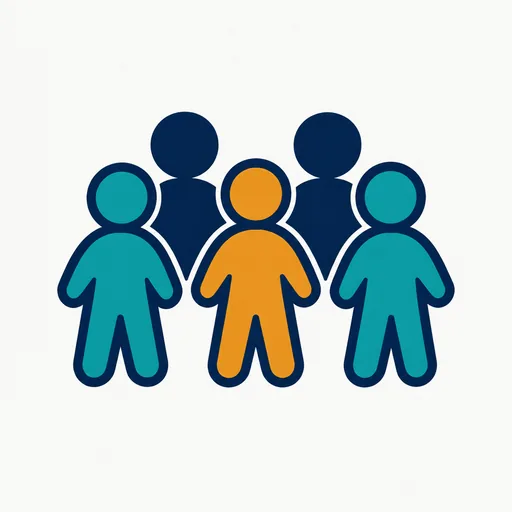 A small group of people figures, one highlighted.