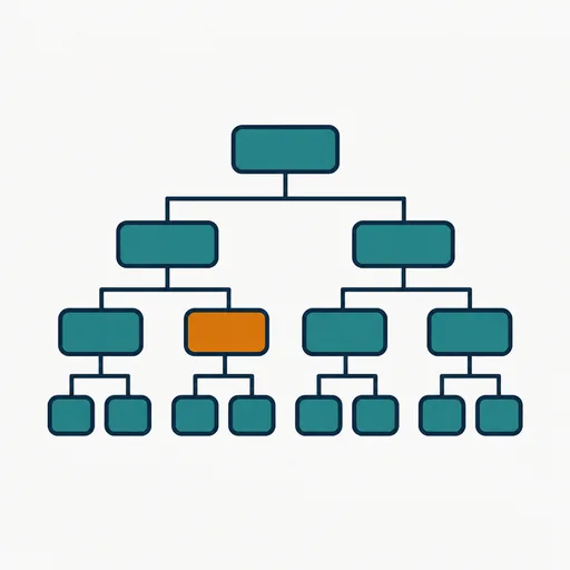 A branching tree diagram with one highlighted node.